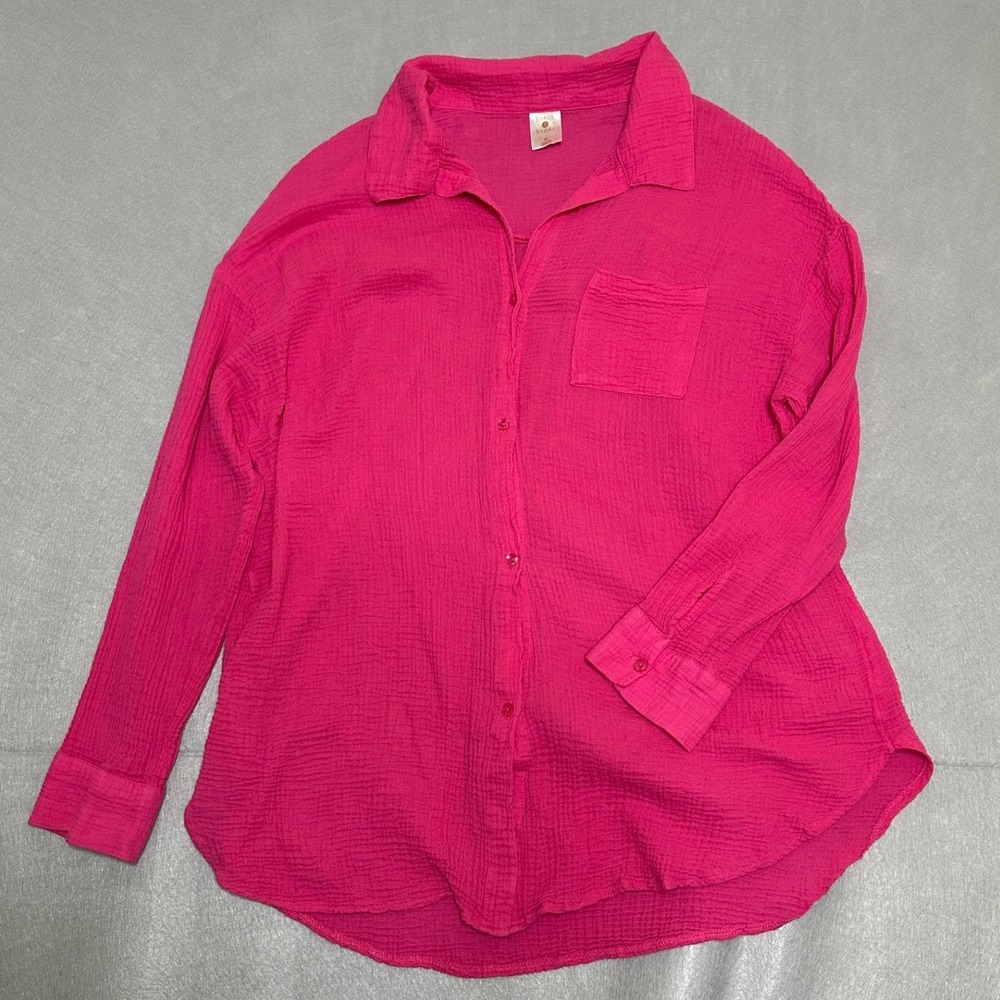 Shade & Shore Womens Button Down Shirt XL Pink Excellent Gauze Coastal Boho Top